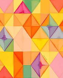 This collection features bold acrylic paintings showcasing geometric patterns and wallpaper designs in vibrant colors with so