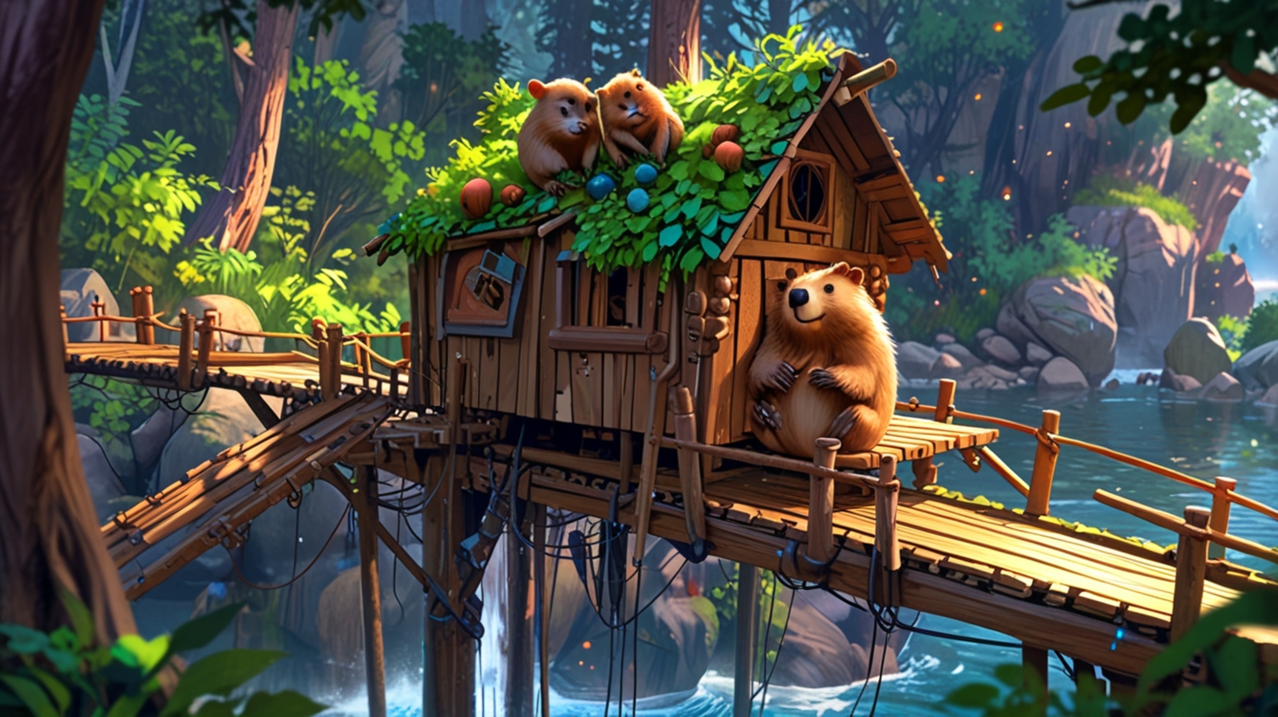 In a scene bursting with happiness, rendered in a charming blend of Pixar's emotional animation and anime's expressive visual