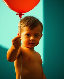 A captivating image of a child with sun-kissed skin holding a balloon. The strong lighting creates dramatic shadows, contrast