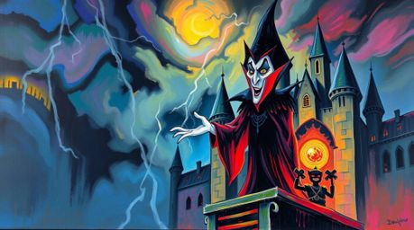 This bold acrylic painting captures a classic Disney villain in their element, casting a powerful spell within the confines o