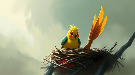 A captivating digital sketch showcasing two cartoon birds gracefully building a nest. Rendered in a classic animation style
