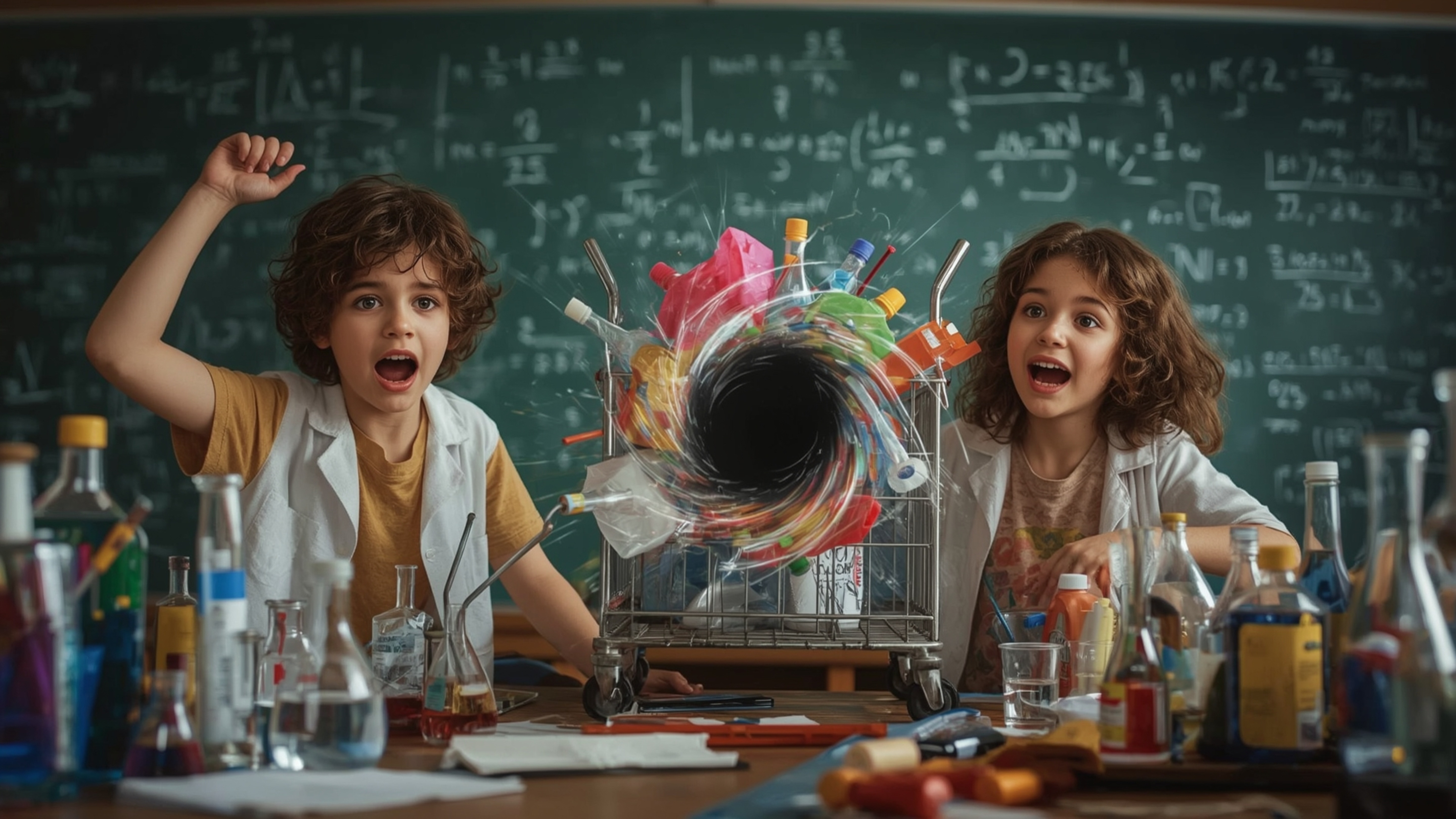 In a highly dramatic and vibrant photograph captured in a cinematic style reminiscent of Pixar, two excited and disheveled sc