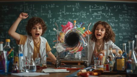 In a highly dramatic and vibrant photograph captured in a cinematic style reminiscent of Pixar, two excited and disheveled sc
