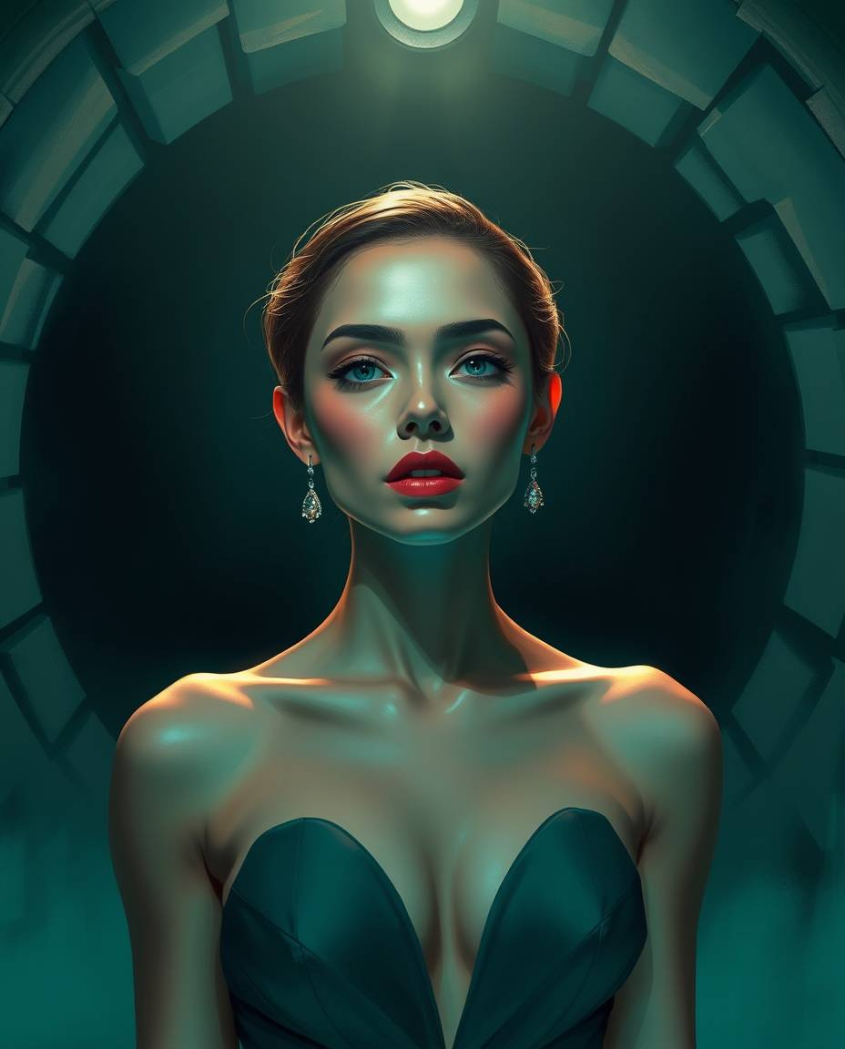 A vibrant digital painting depicts a person with refined features standing at a tunnel entrance.  Illuminated by a strong, ha
