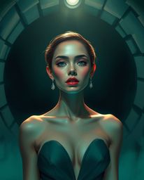 A vibrant digital painting depicts a person with refined features standing at a tunnel entrance.  Illuminated by a strong, ha