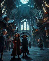 Explore a magical school reimagined with futuristic sci-fi elements, where young wizards learn advanced technology under dram