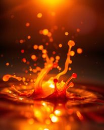 A captivating macro photograph showcases vibrant ink splashes in water, bathed in the warm, diffused light of golden hour.  T