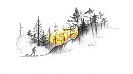 Explore captivating hand-drawn sketches depicting dynamic motion and the serene beauty of a forest at golden hour. These piec