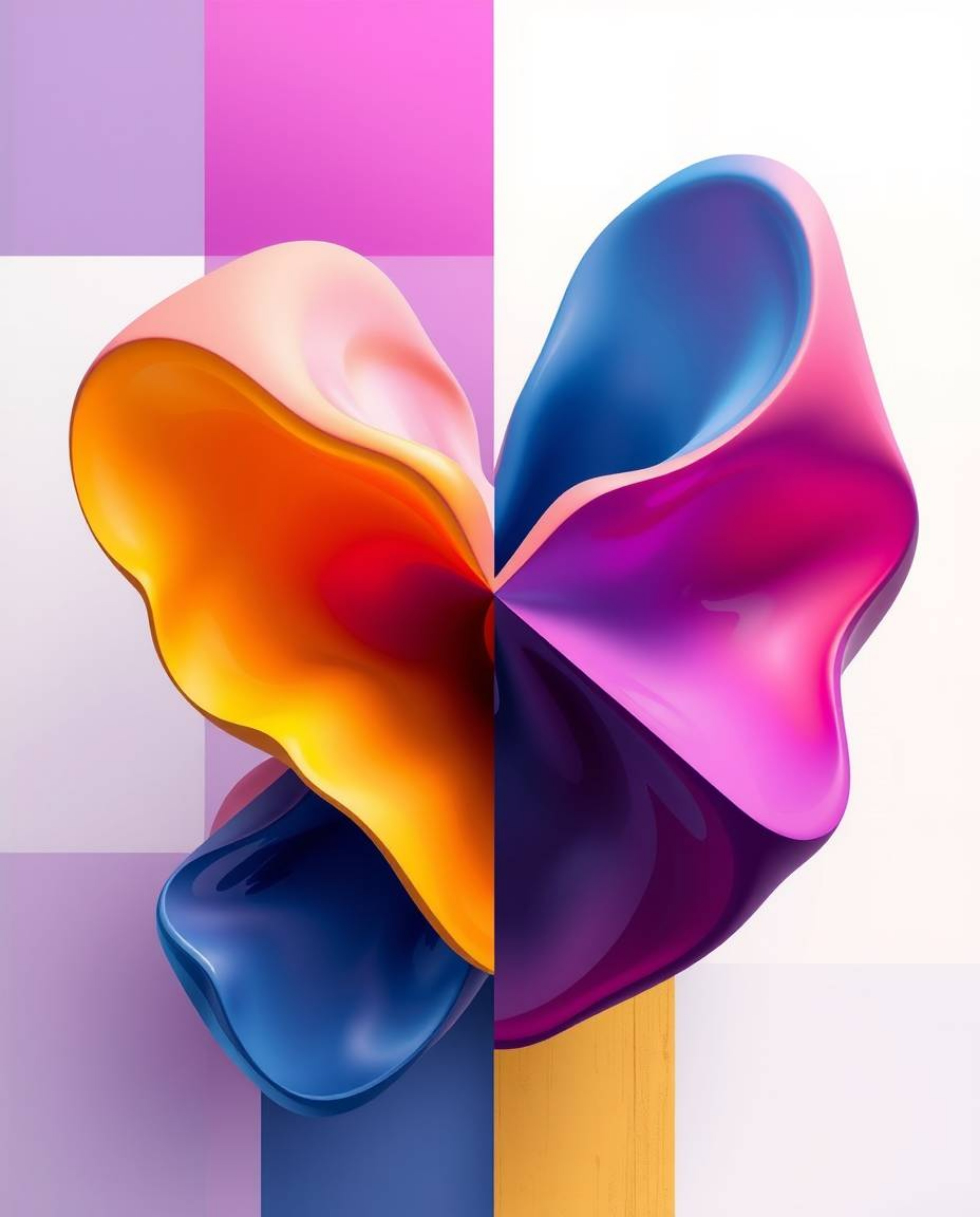 This digital painting showcases a vibrant abstract composition featuring distinct split sections and bold areas of color. Col