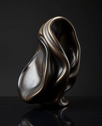 Explore stunning 3D fluid mercury shapes rendered in a cast bronze surface with an antique patina finish. This sculptural art