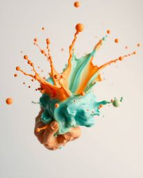 Experience the mesmerizing beauty of a colorful paint splash suspended mid-air.  Captured with a high-speed camera, this surr