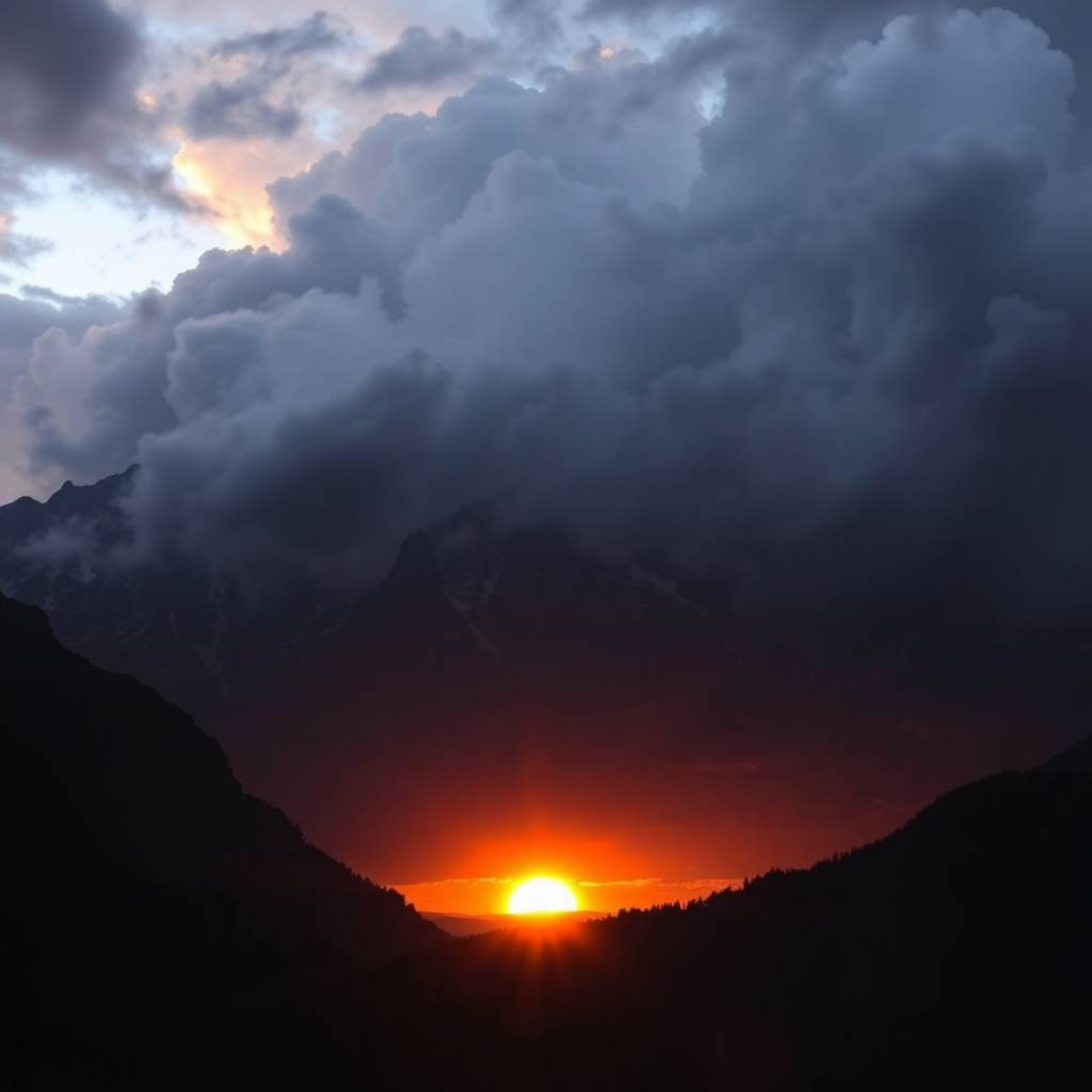 A breathtaking panoramic view of a modern, futuristic mountain valley at sunset.  The scene is epic in scale, filled with dra