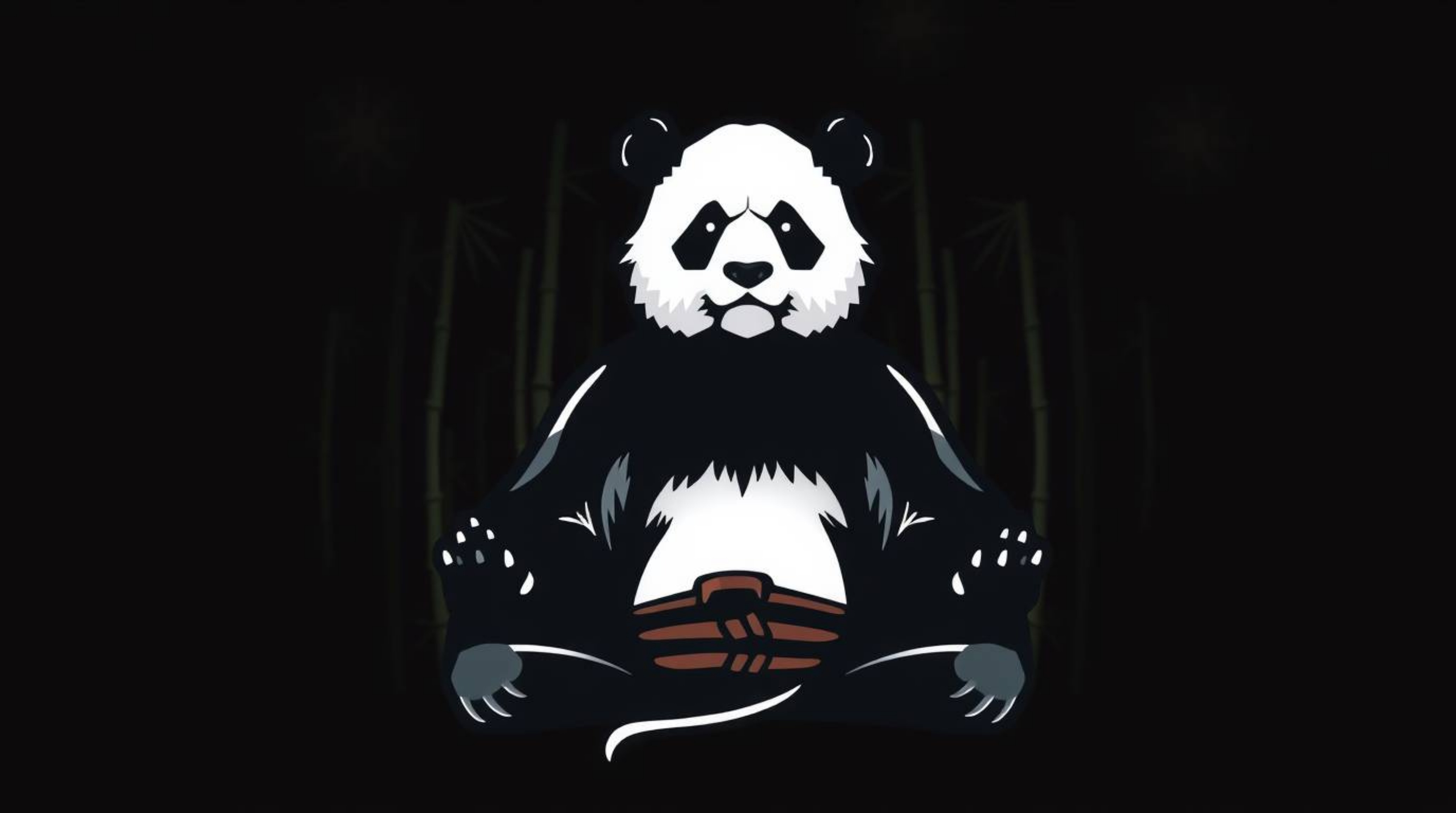 A captivating logo design features a close-up of a meditating panda martial artist within a bamboo forest.  The design utiliz