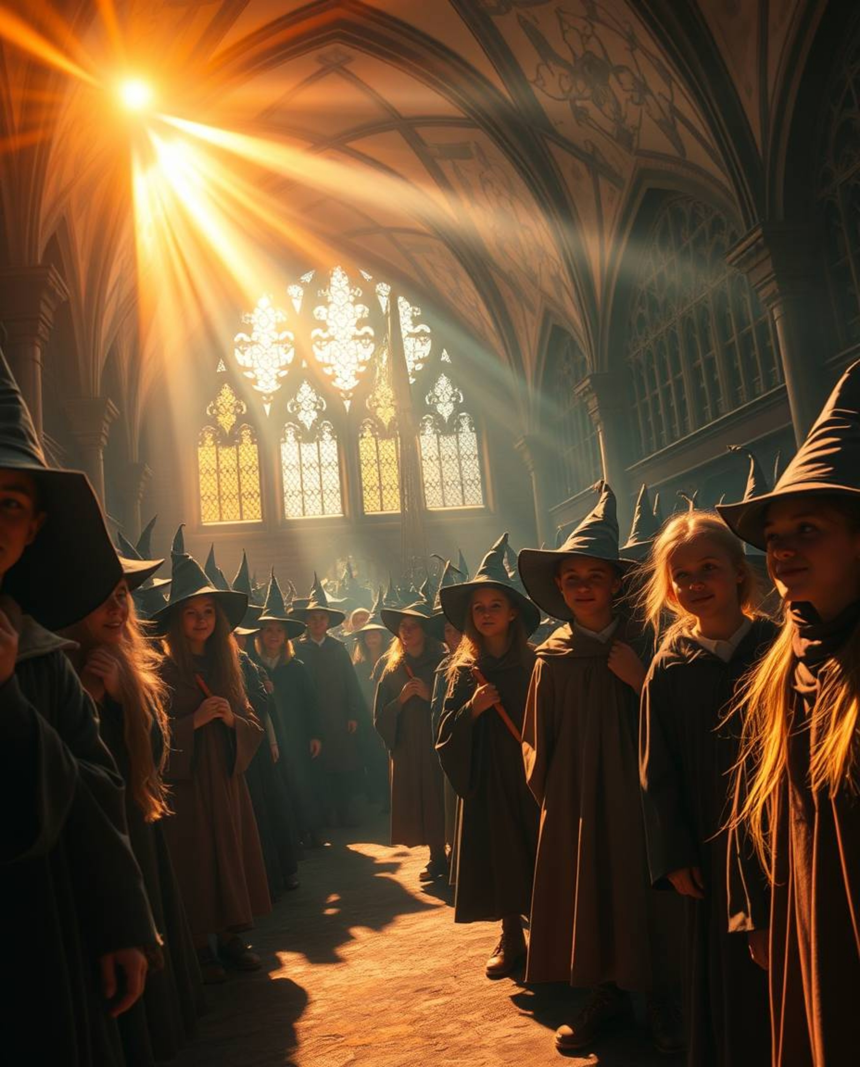 Experience the magic with this creative light art photograph depicting a magical school teeming with young wizards. Bathed in