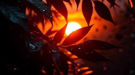 Explore intense dramatic lighting and a futuristic sci-fi style with sunset reflections in raindrops on leaves. This collecti