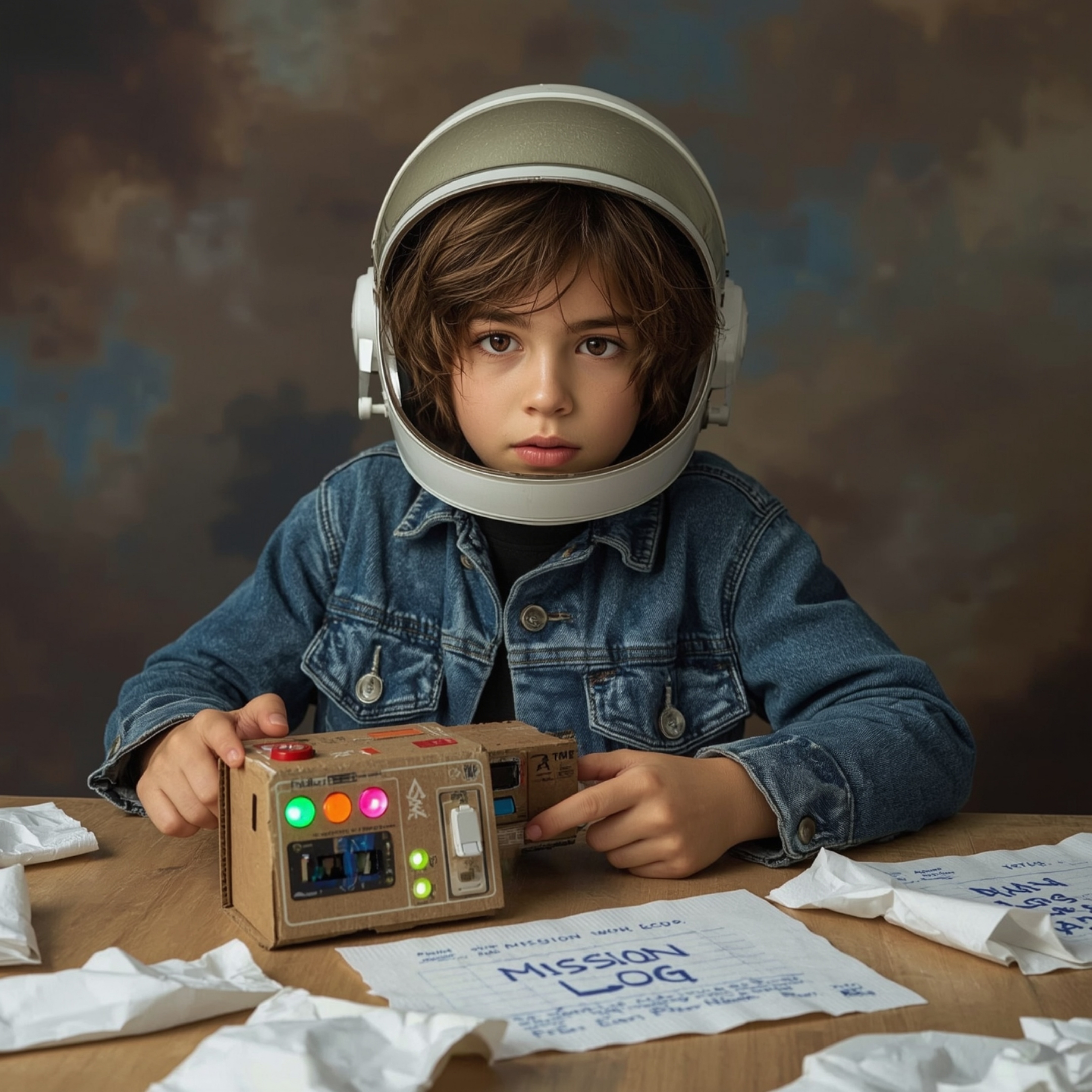 This collection features exquisite high fashion photography of a young boy with messy brown hair and bright, curious eyes, pa