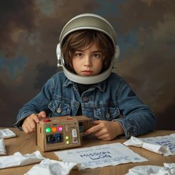 This collection features exquisite high fashion photography of a young boy with messy brown hair and bright, curious eyes, pa