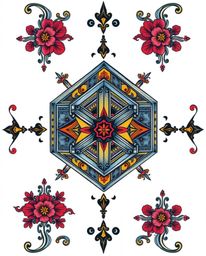 A stunning Escher-style tattoo art print showcases a repetitive cube pattern in impossible geometry.  The design features vib