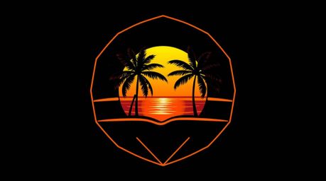 A stunning overhead logo design featuring a warm golden glow, geometric shapes, and clean lines depicting a tranquil tropical