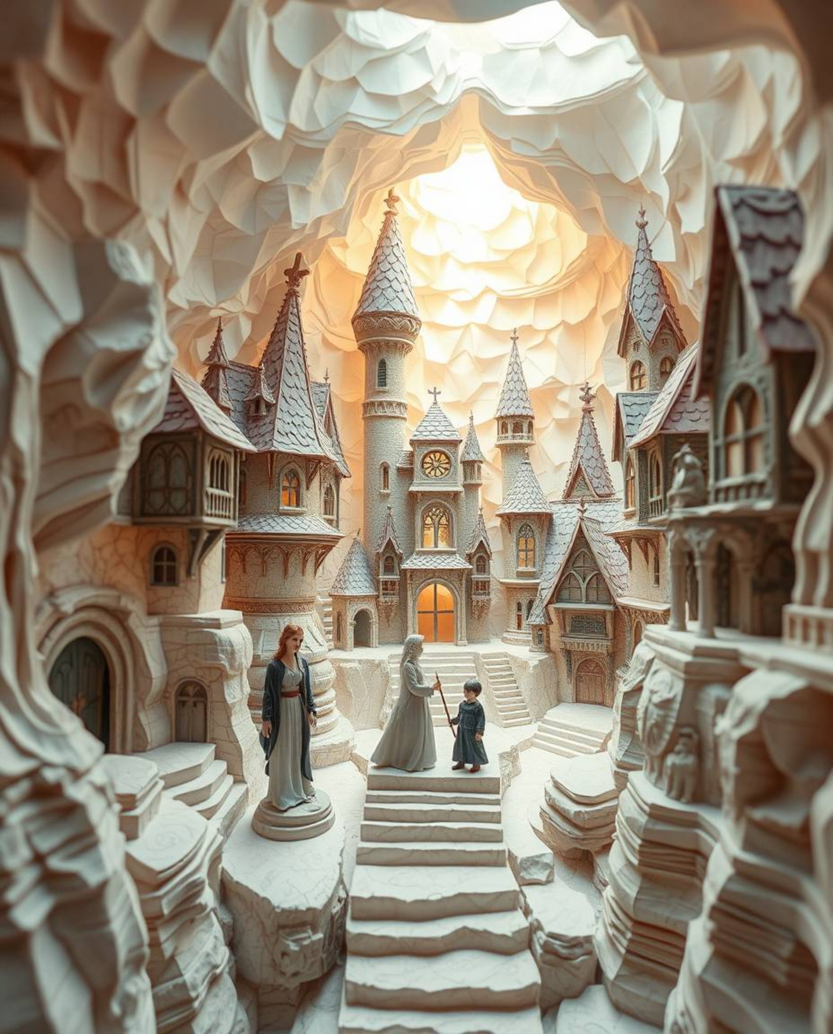 Discover a captivating world of ethereal beauty with this stunning artwork depicting a magical school filled with young wizar