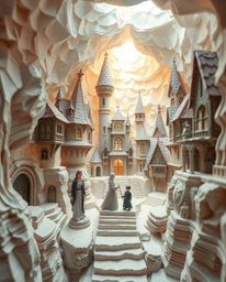 Discover a captivating world of ethereal beauty with this stunning artwork depicting a magical school filled with young wizar