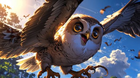 In a touching and visually appealing scene that combines the charm of Pixar with the expressiveness of anime, a wise blind ow