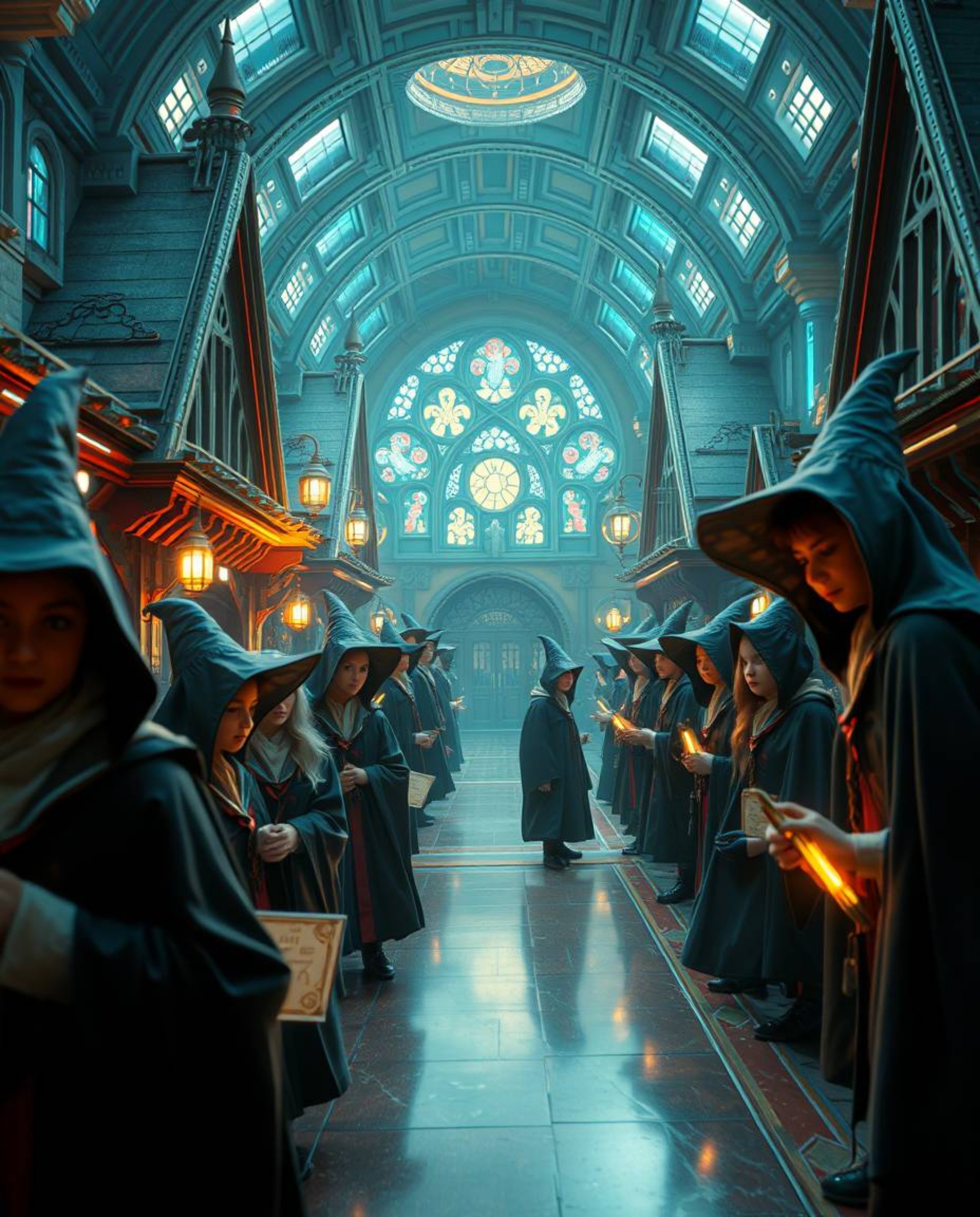 Immerse yourself in a breathtaking close-up of a futuristic wizarding school.  This captivating image blends the magic of you