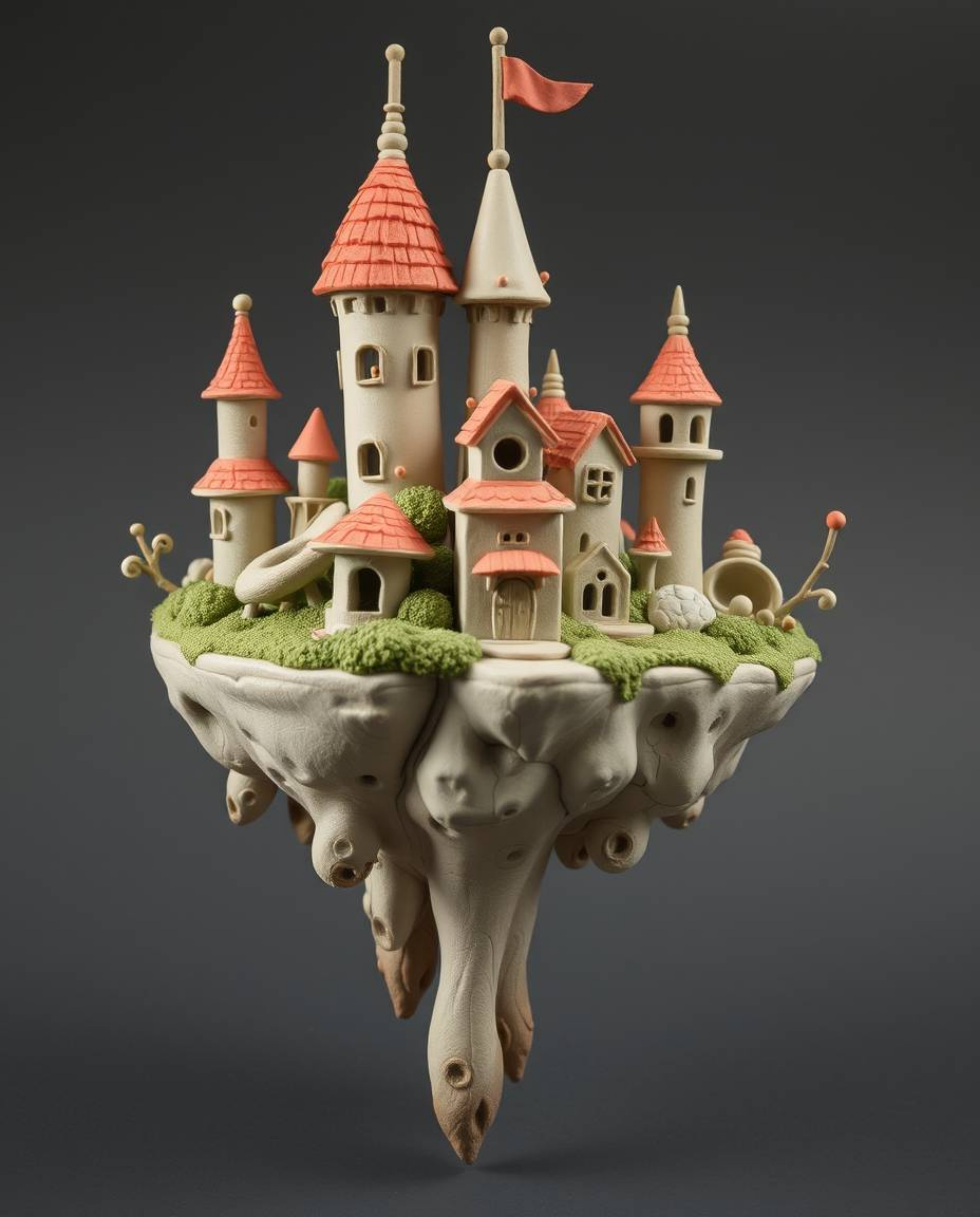 Explore a whimsical world of sculptural clay art featuring an adorable and cute surreal floating island. This unique piece sh