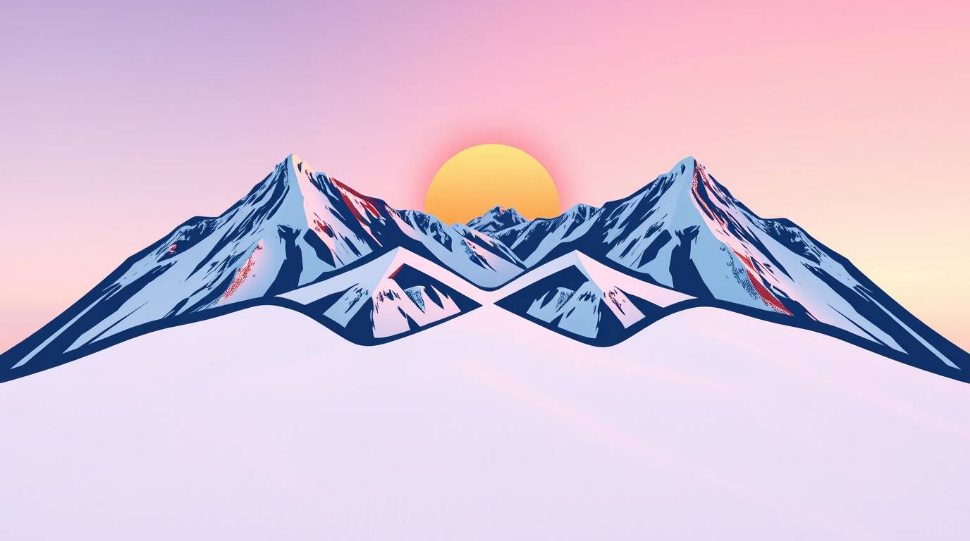 A visually striking logo design showcases snow-capped mountains bathed in the warm glow of a pastel sunset.  The design incor