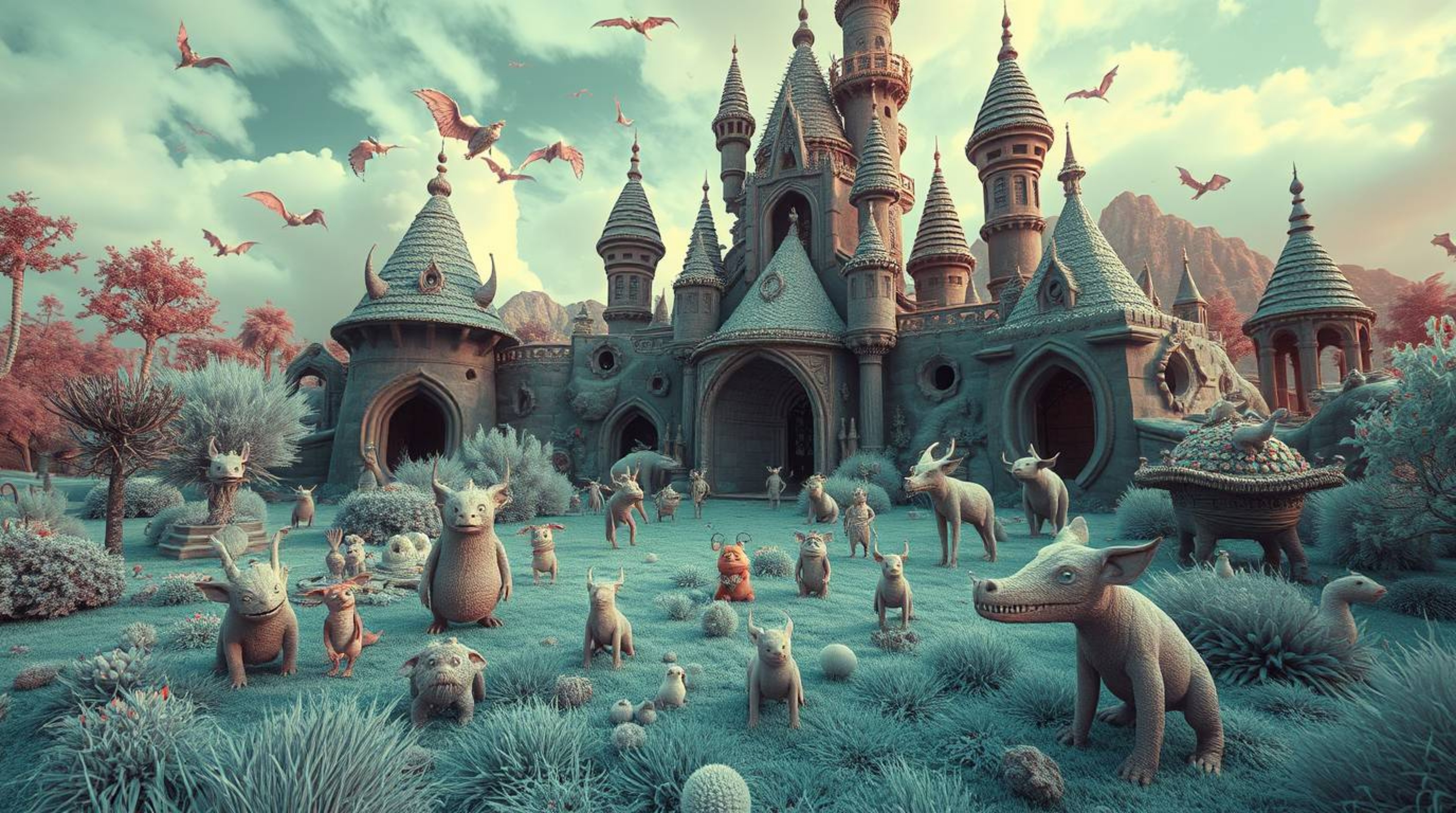 Explore a surreal fantasy kingdom brought to life through vibrant infrared tones and populated by a delightful cast of quirky