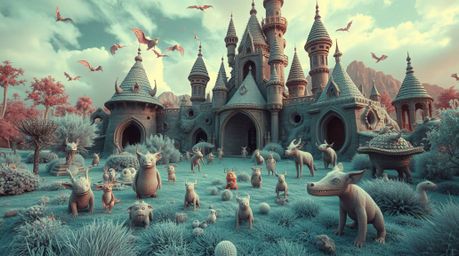 Explore a surreal fantasy kingdom brought to life through vibrant infrared tones and populated by a delightful cast of quirky