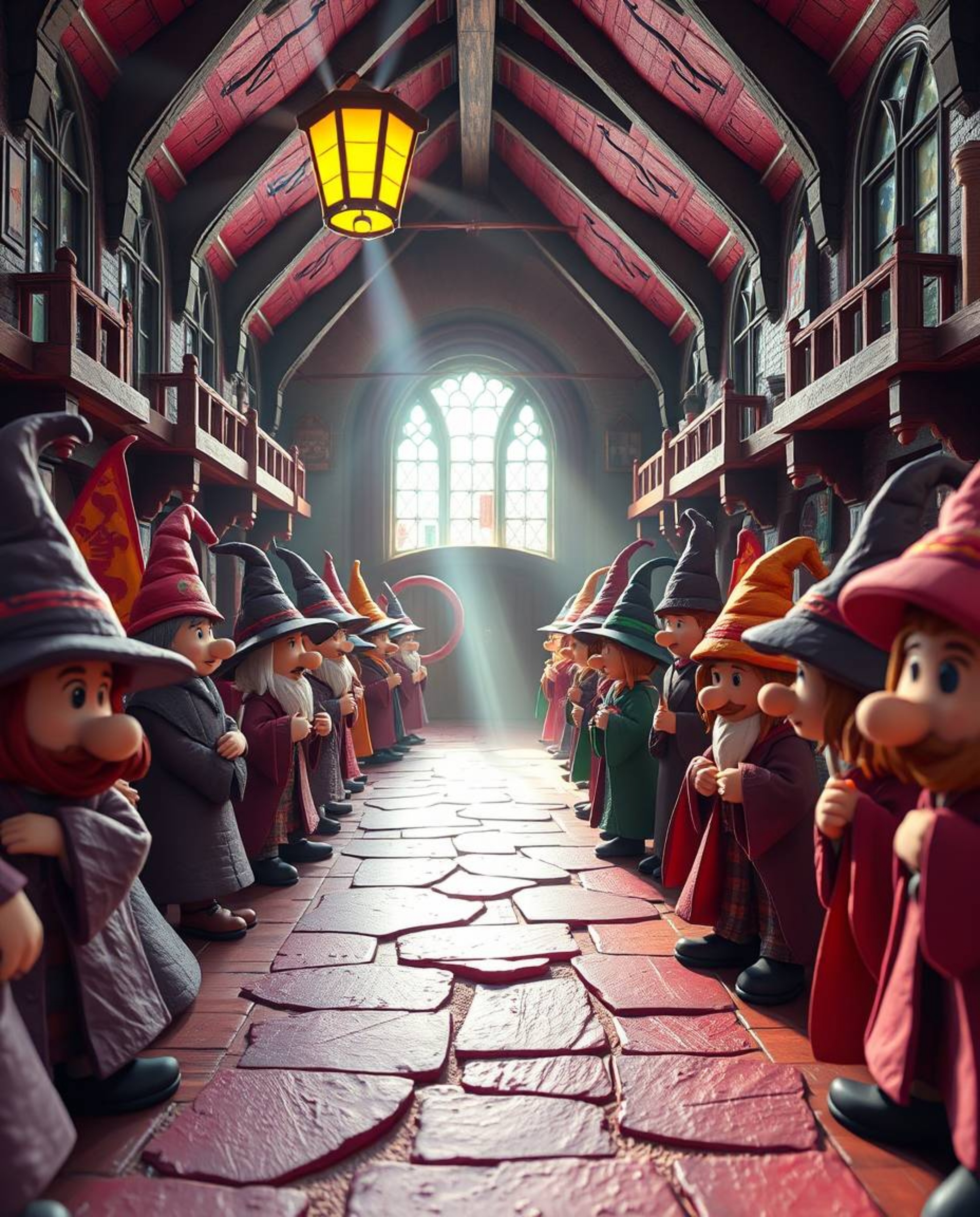A vibrant and magical school filled with young wizards comes to life in this stunning sculptural clay art rendition. The imag