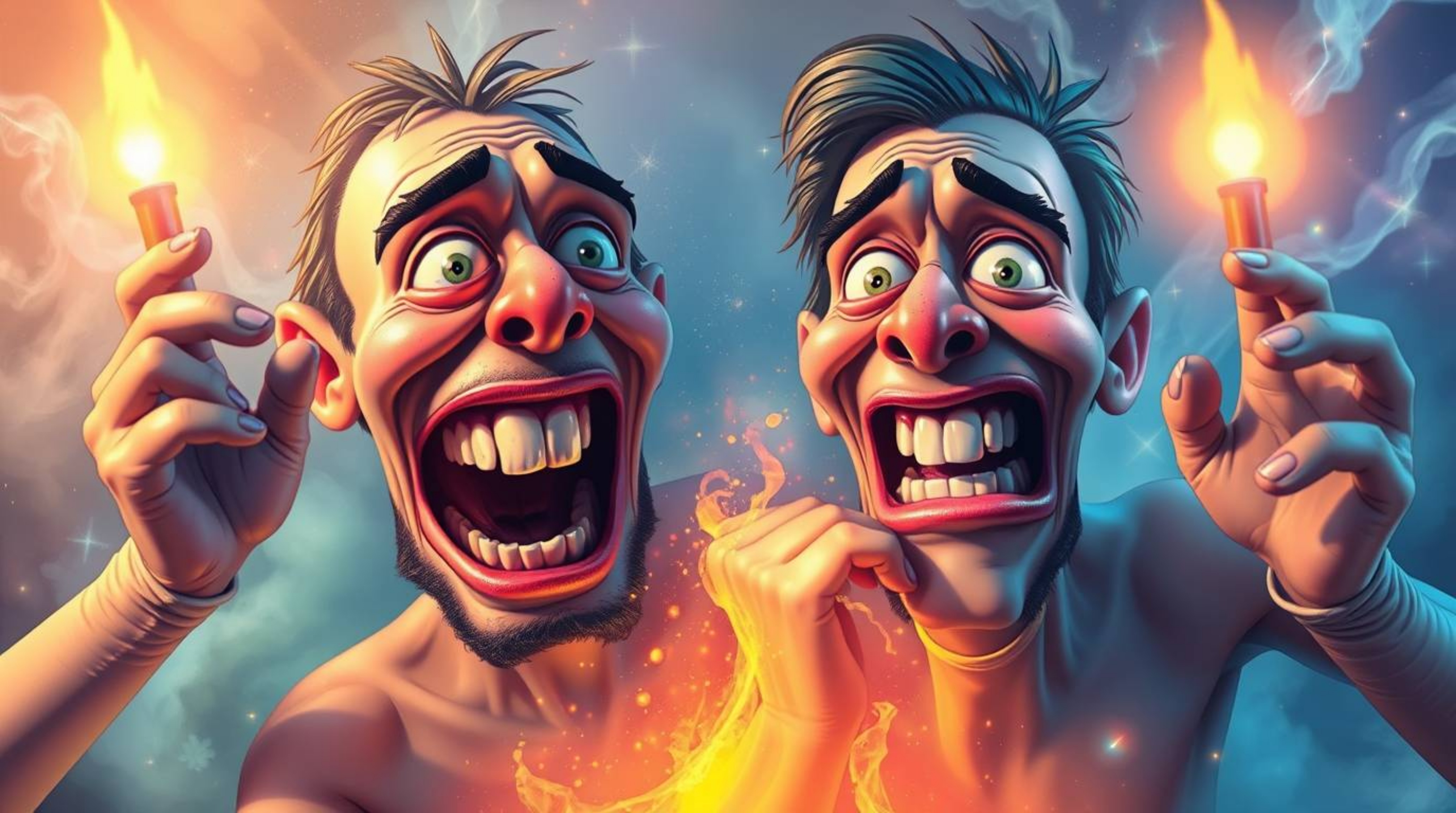 This image depicts a surreal and humorous scene, blending the unexpected juxtaposition of a gross-out comedy moment with an e