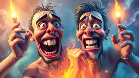 This image depicts a surreal and humorous scene, blending the unexpected juxtaposition of a gross-out comedy moment with an e