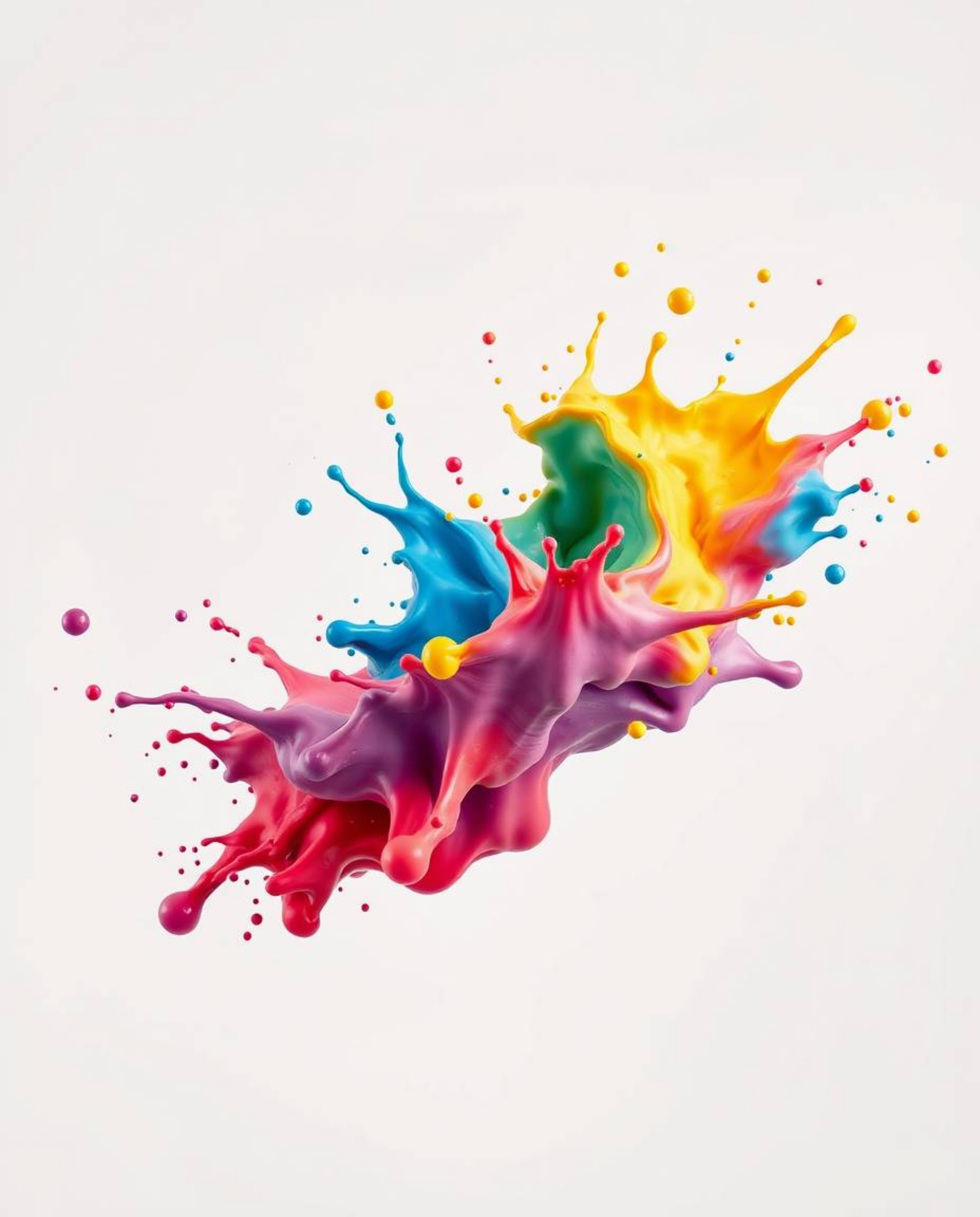 Experience the vibrant energy of a colorful paint splash suspended in mid-air. This image, captured with a high-speed camera,