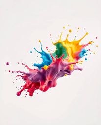 Experience the vibrant energy of a colorful paint splash suspended in mid-air. This image, captured with a high-speed camera,