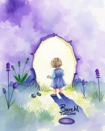 A captivating watercolor painting depicts a child's wondrous discovery of a magical portal hidden in their backyard. The art