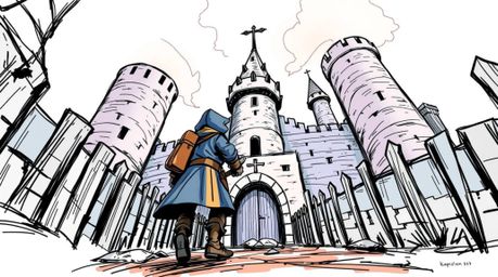 A captivating hand-drawn sketch in a vibrant sketchnote style portrays a thief stealthily infiltrating a heavily guarded cast