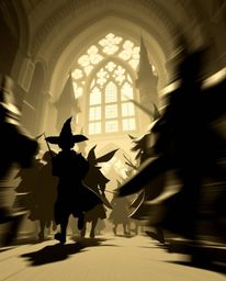 Experience the energy of a magical school brimming with young wizards caught in a flurry of activity. This dynamically silhou