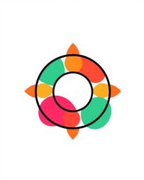 A vibrant and minimalist logo design in the Bauhaus style.  It features a clean geometric pattern of circles and lines, creat