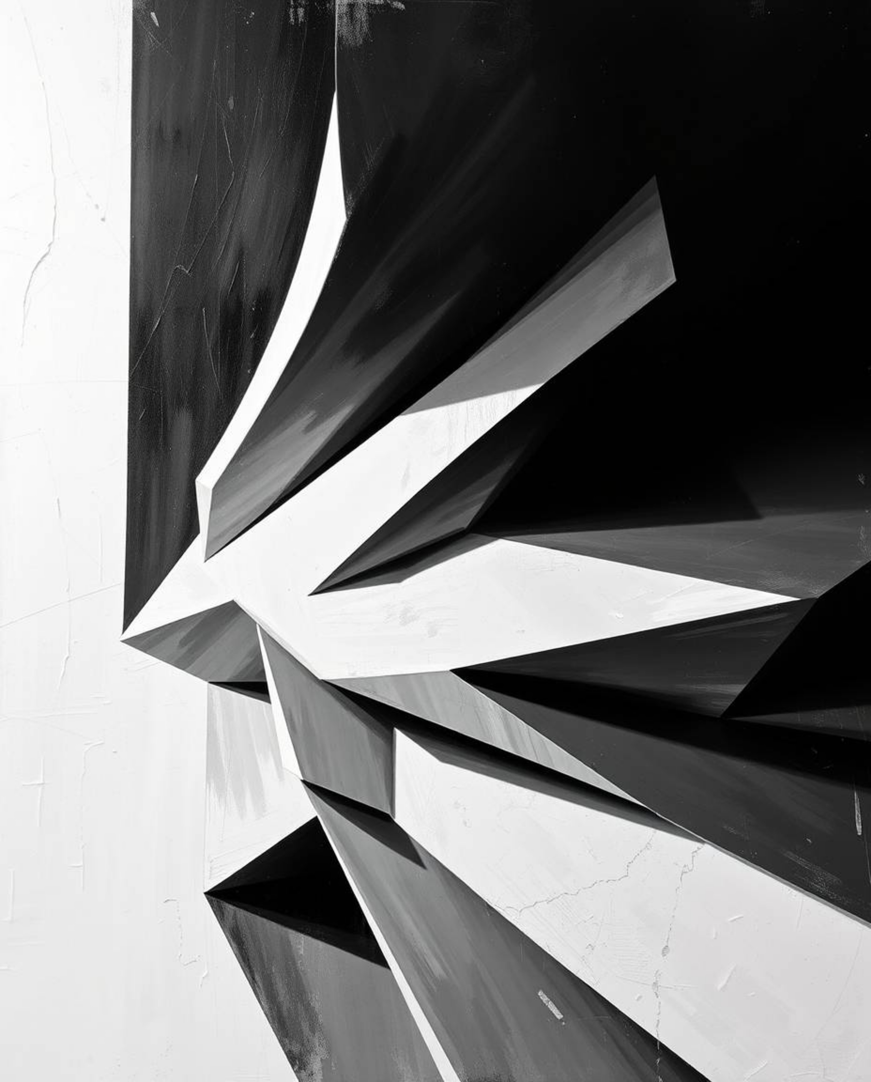 A striking acrylic painting showcasing a massive, heroic 3D geometric pattern that mimics folded paper. The artwork plays wit