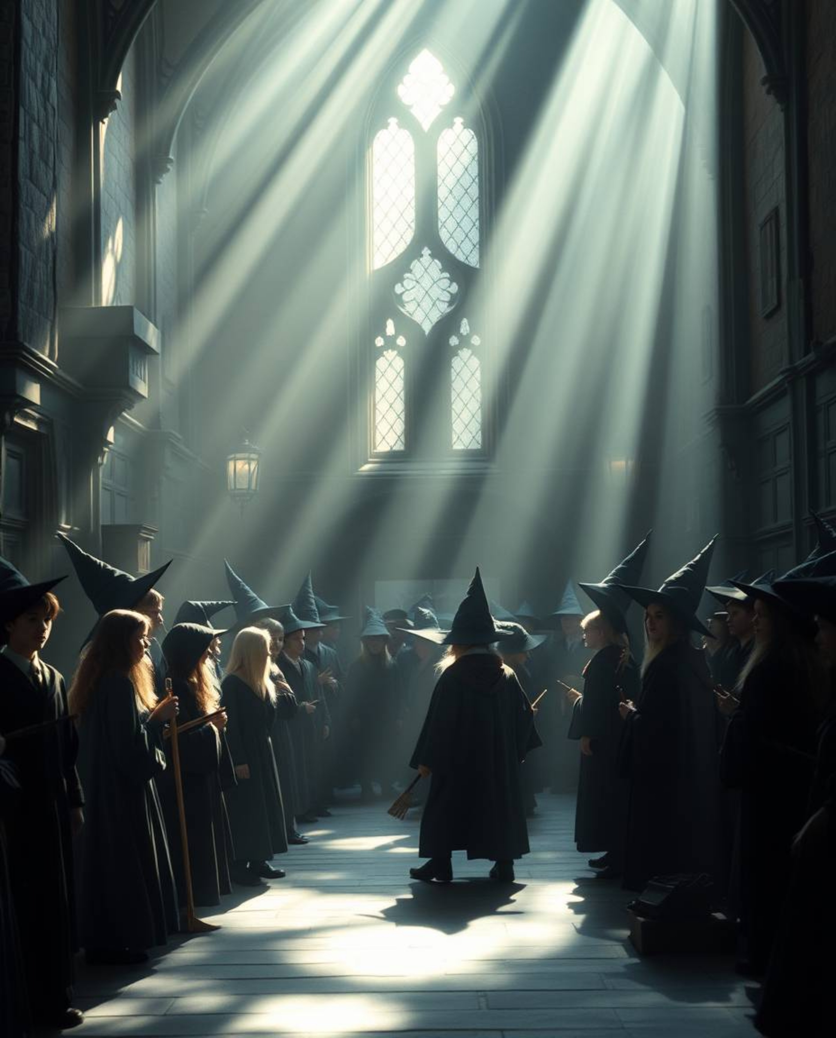 Immerse yourself in a magical school bathed in soft, gentle light, where young wizards learn and grow in a dreamy atmosphere.