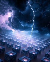 An ethereal image evokes a spiritual vibe with repetitive cube patterns in Escher-style impossible geometry, set against a ba