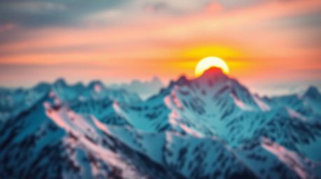 Experience the breathtaking beauty of snow-covered mountains bathed in the warm glow of a pastel sunset. This image showcases