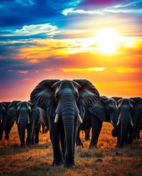 This powerful photograph depicts a herd of African elephants, showcasing their deeply wrinkled grey skin and large ears, as t