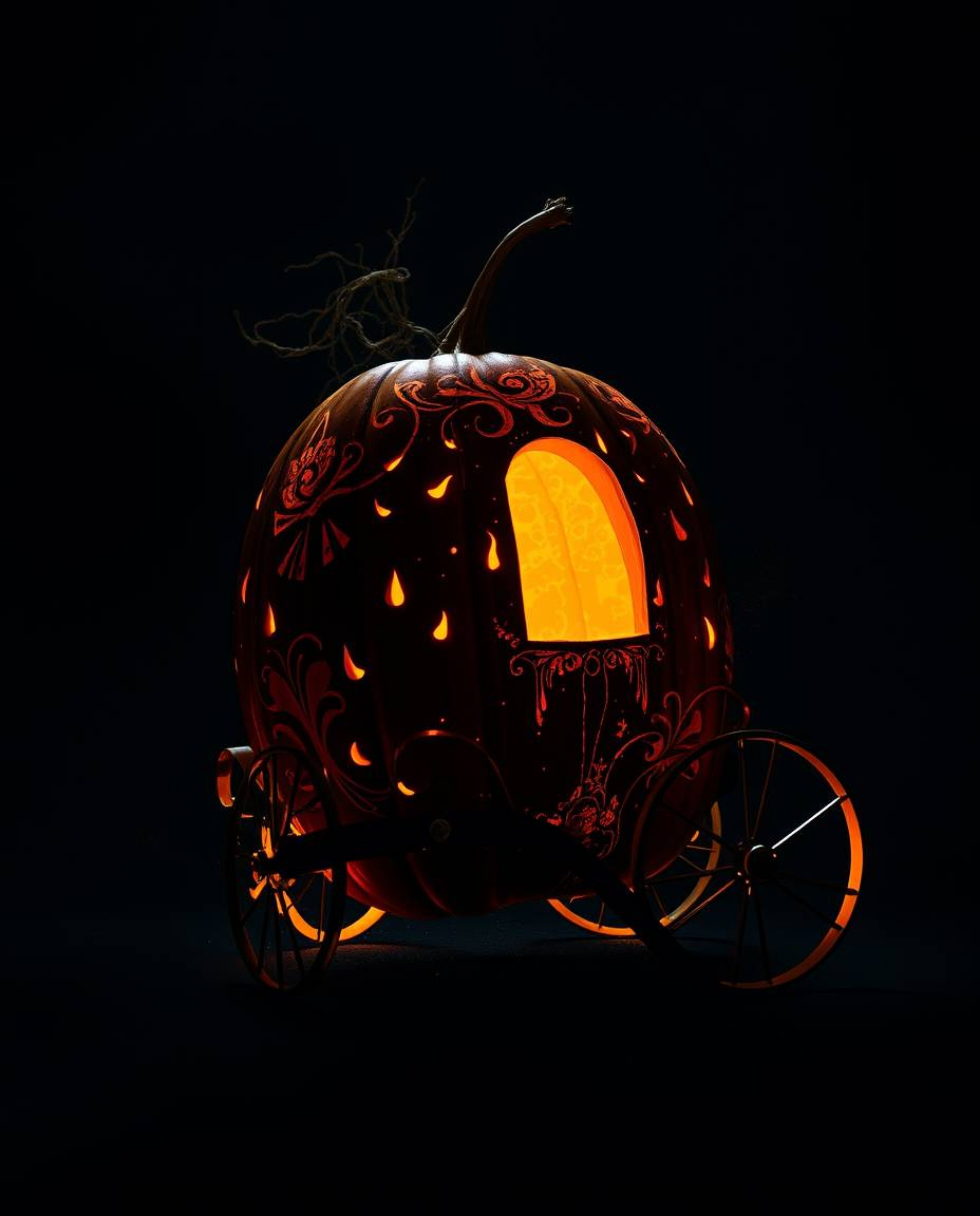 Experience the magic of a pumpkin transforming into a carriage through moody, low-contrast visuals. This artwork utilizes abs