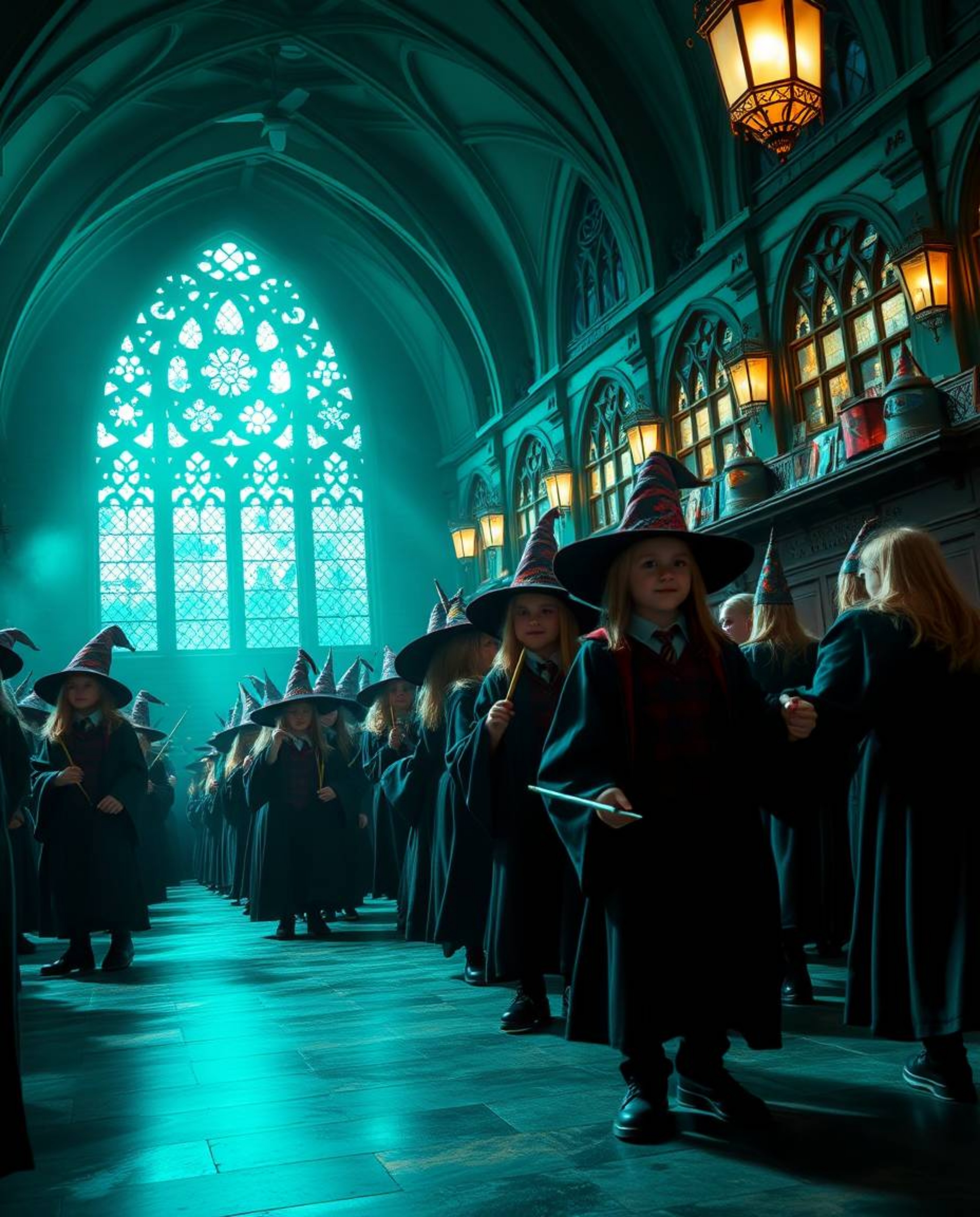 Discover a stunning high-resolution stock photo depicting a magical school brimming with young wizards.  The image boasts a l