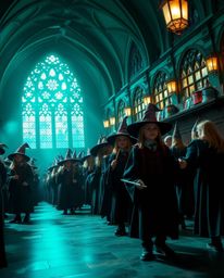 Discover a stunning high-resolution stock photo depicting a magical school brimming with young wizards.  The image boasts a l