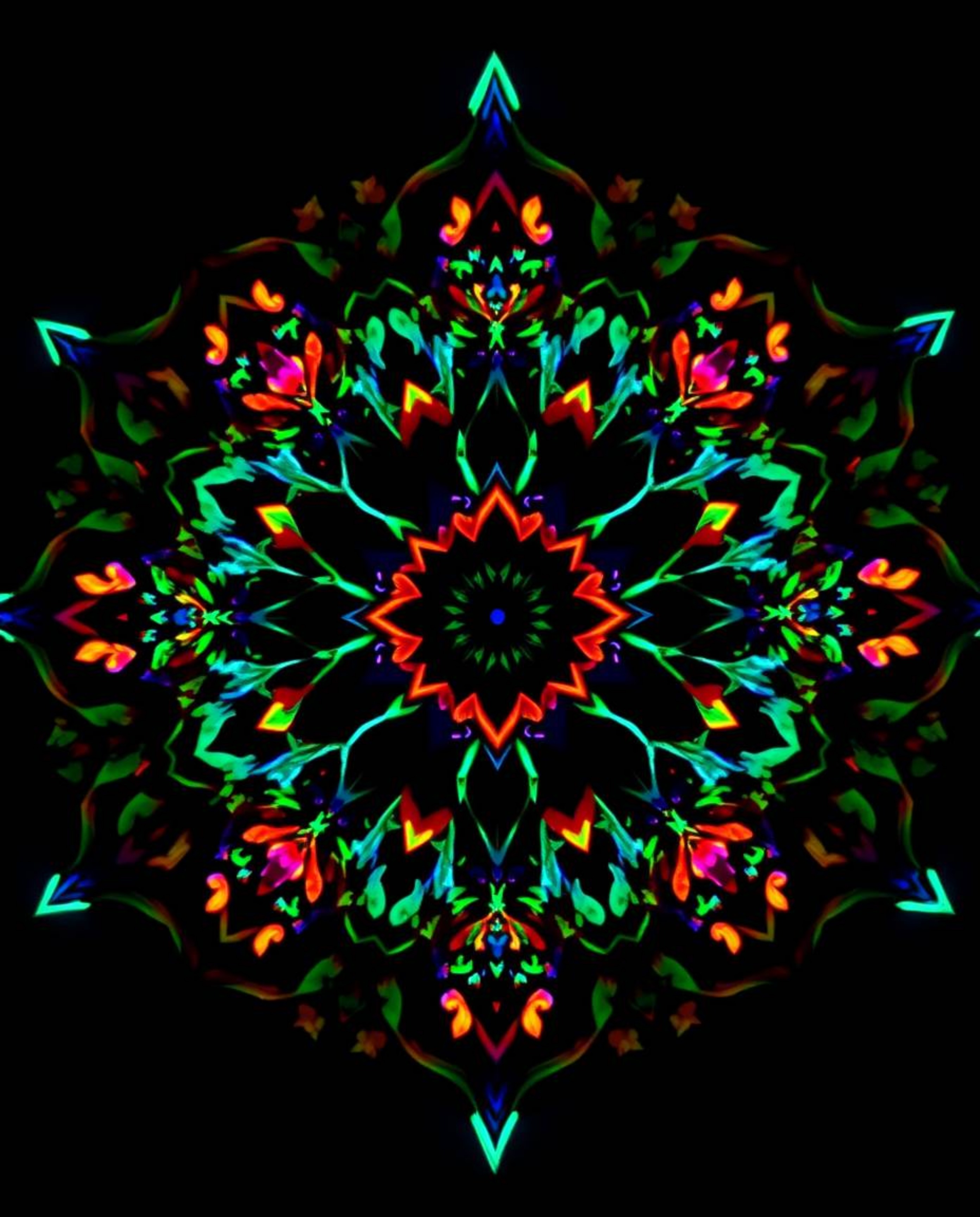 Explore a captivating geometric floral mandala featuring vibrant colors and a symmetrical design. This artwork utilizes inten