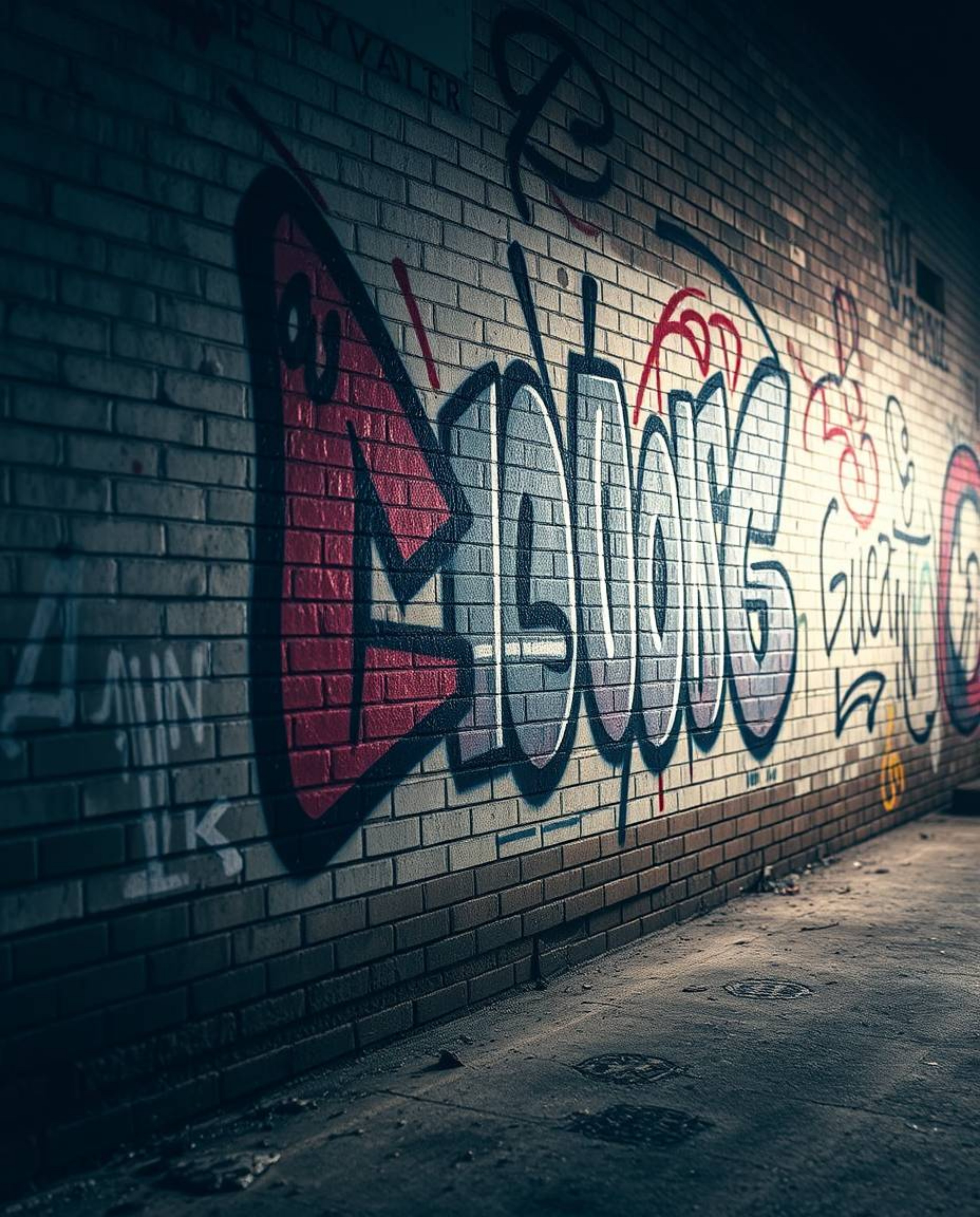 Explore stunning street art with this cinematic image showcasing vibrant graffiti splashes on a textured brick wall. This cap